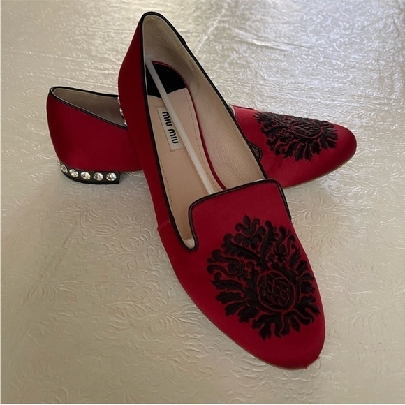 Miu Miu Satin Crystal Embellished Smoking Loafer - Picture 2 of 11